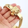 Punk Jewelry Figaro Chain Mens Bracelet Stainless Steel Silver Color Gold Color Lion Head Bracelet Mens Cuff Bracelet 8 66 inch CX295d