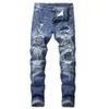 MORUANCLE homme trous patchwork biker jeans pour homme moto slim stretch denim pantalon grande taille 28-42271Y