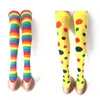Women Socks 4pcs Polka Dot Printing Long Stockings Colorful Knee High Clown Tube Rainbow Stripes Cosplay Dress Up