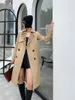 2023 Autumn/Winter New British Style Solid Color with Checkered Inner Village Mid length Coat Coat for Women M-3XL