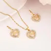 Mode Love Heart White CZ Crystal 22 K 23 K 24 K Thai Baht Fine Gold Plated Earring Pendant Halsbandsmycken Set Women256R