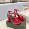 Moda Parigi Tacchi spessi con punta quadrata a vista Sandali Cinturino alla caviglia Tacchi incrociati intrecciati da donna Scarpe da sera Scarpe di design con tacco alto di lusso Con scatola