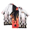 Summer Mens Vintage Black White Patchwork Shirt Man Flame Printed Short Sleeve Male Hawaiian Beach Harajuku s 2107212879