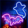 2 förpackningar Halloween Bat Neno Sign Light, Ghost Shape ledde neon dekorativa nattljus, neonljus för sovrum, inomhus neonskyltdekor för hem, fest, halloween, dekor