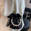Abendtaschen Frauen Schulter Hohe Qualität Luxus Damen Handtasche Schwarze Perle Perle Imitation Seide Weibliche Eimer Umhängetasche Für