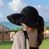 Berets Preto Borracha Praia Chapéu Sun Shading Hollow Top Feminino Primavera e Verão Escavado Palha Grande Proteção de Borda