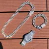 Chains 3pcs Kit Hip Hop Iced Out Full Bling Rhinestone Men's Thorns Prong Cuban Link Necklace Watch Bracelet For Men Women Je250I