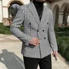 Erkek Suit 2024 Ekose Erkekler Blazers İngiliz Tarzı Çift Kelime Kruvaze Kesik Takım Elbise Ceket Düğün İş Elbise Ceket Sokak Giyim Giyim