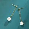 Dangle Earrings Womane Pearls Drop 925 Sterling Silver Fashion Trendy Jewelryロングチェーンエレガントな吊りパーティーの誕生日プレゼント