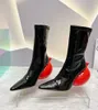 Women's High Quality Designer Naked Boots Fashion Pointed Leather Balloon Decoration High Heels 8.5cm Show Party Engagement Holiday Banquet Matching Box 35-40