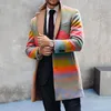 Herren-Trenchmäntel, Herren-Herbst-Wintermantel, karierter Druck, Revers, langärmelig, Strickjacke, locker, winddicht, formelle Business-Stil, mittellange Jacke