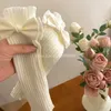 Fashion Women Knitted Bow Tie Fingerless Gloves Lolita Arm Sleeve Pink Girl Gothic Keep Warmer Long Gloves Kawaii Accessories