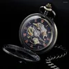 Pocket Watches Vintage Bronze Rudder Hollowed-Out Mechanical Manual Watch Gold Roman Digital Skull Dial Pendant Automatic Antique Clock