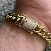 Who's Cool Herrenkette, goldfarbener Edelstahl, 14 mm, 20,3 cm, Armband, kubanische Gliederkette mit Diamantverschluss, Hip-Hop-Armband, 198 W