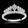 Luxury Full Clear Clear Kamienna Kamień Królowa Królowa 925 Srebrna korona diamentowy pierścionek zaręczynowy koktajl girls257o