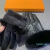 Women Rabbit Hair Sheepskin Gloves Outdoor Leather Glove Lambskin Mittens Super Soft Touch Plush Mitten With Box