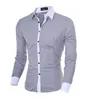 Chemises décontractées pour hommes Personnalité Couture Bordure Contraste Couleur Col carré Robe sociale formelle pour hommes Vêtements à manches longues