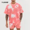 2 stycken uppsättningar sommaren tiedye tryckning tracksuit män casual mode blommor tryck skjortor shorts set mens beach hawaiian kläder#g3235a