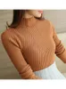 Dames Truien 2023 Herfst Winter Gebreide Lange Mouw Tops Halve Coltrui Ruches Trui Voor Vrouwen Solid Slim Jumper Sale