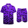 Trainingspakken voor heren Just Bats Paars Strandkleding Herensets Schattig Dieren Casual overhemdset Zomershorts 2-delig Esthetisch pak Grote maten 3XL