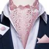 Bow Ties Fashion Pink Jacquard Ascot för man bröllopsfest lyxig silkeschock manschettknappar mäns brittiska cravat gentleman affärsgem