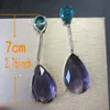 Orecchino a perno Bilincolor Trendy Semplice Estate Viola Cubic Zirconia Lungo Big Drop Orecchino per le donne Matrimonio nuziale 231013