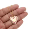 Valentines gift Heart pendant necklace with pink enamel polished heart charm long chain customize engrave name tag necklaces281F