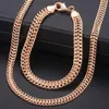 Wedding Jewelry Sets Men Womens 585 Rose Gold Color Bracelet Necklace Set Double Curb Cuban Weaving Bismark Chain Gift KCS04 231013