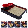 Dinnerware Sets Cold Noodle Plate Bamboo Mat Dish Japanese Style Square Cups Plastic Rectangular Tray Abs Buckwheat Noodles Wooden