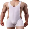 Męskie g-strings mężczyźni seksowne siatki bodysuit zapasy singlet gej oddychający jockstrap bieliznę erotyczny trener fitness s272c