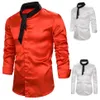 Nice hommes brillant soie Satin chemises solides avec cravate à manches longues Slim Fit discothèque porter chemise hommes DJ bal scène mariage Costumes3409