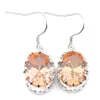 Luckyshine élégant simple nouvelles femmes champagne zircon crochet boucles d'oreilles 925 en argent sterling ovale morganite gemmes fiançailles fête earr241n