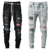 Heren Moto Biker Jeans Hip Hop Borduur Zwart Blauw Cool Skinny Gescheurde Stretch Slanke Elastische Denim Potlood Broek Mannelijke S-3XL Y0127253d