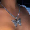 Iced Out Butterfly Pendant Necklace Gold Silver Tennis Chain Mens Womens Hip Hop Necklaces Jewelry194J