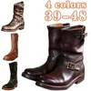 Bottes Moyen Hommes Cuir Dur Pure Ligne Noire Couple Court Hommes Femmes Tête Ronde Tendance Locomotive Chaussures