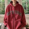 Erkek Hoodies Bahar Yıkalı Zip-Up İşlemeli Mektup Vintage Harajuku Erkek Moda Dış Giyim Y2K Kapüşonlu Adam Giyim