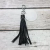 Keychains Clear Disc Blank Pu Leather Tassel Keychain Högkvalitativ Kvinnlig kedja Stor akryl Round Charm Rings Wholesale