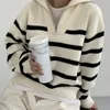 Kvinnors tröjor randiga mode Kvinntröjor Autumn Winter Pullovers Korean Knitwears Långärmad dragkedja Knit Top Lady Sweater Jumper 231013