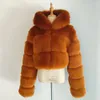 Frauen Pelz Kunstpelz Mode Mit Kapuze Kunstpelzmantel Frauen Winter Hochwertige Warme Pelzigen Mantel Elegante Plüsch Crop Jacke 231013