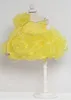 Robe de concours de paillettes de fille mignonne 2024 à manches longues 3D fleur bleu royal dentelle perles cristal cupcake pageant robes de soirée bébé fille niveaux enfant en bas âge infantile jaune rose à lacets