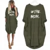 Wife Mom Summer Dresses Casual Women Fashion Round Neck T Shirt Long Sleeve Sundress Slim Sexy Dress Plus Size S-5XL303e