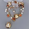 Chokers Y.YING Freshwater Cultured White Biwa Pearl Brown Murano Glass Chain Pearl Y-Drop Necklace 21" 231013