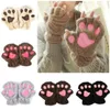 Five Fingers Gloves Kawaii Women Cat Fashion Girls Claw Paw Plush Mittens Warm Soft Short Fingerless Half Finger Winter 231013