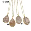 Chains WT-N1148 Natural Cherry Blossom Agates Gold Necklace Teardrop Or Oval Shape Crystal Pendant Flower Pink Jewelry241e