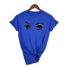 Kvinnors T-skjortor Fashion Blue Eyes with Long Lashes Design Kort ärmtryck T-shirt Novelty Färgglada toppar Skjorta Lady Tees