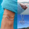 Manschette einfache und exquisite dünne Welle Kreis Strand Meer Surf Insel Schmuck dreiteilige Halskette Armband Ring Set219a