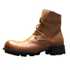 American Retro Men Motorcycle Boots Raised Toe Man Fashion Western Boot Handmade Men's Work Safety Boots Plus Size 45 46