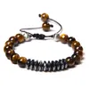 Braccialetti treccia vintage Uomo vero chakra occhio di tigre braccialetto 8 mm perline di pietra Pulsera donne fatte a mano ematite sfaccettata Buddha gioielli B289S