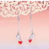 Real 925 Sterling Silver Tiny Heart Earrings Hanging Chain Minimal Red Danging Earing Brincos Perola Pendientes SE058 Hoop & Huggi355g