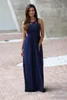 2023 Impero Country Blu navy Abiti da damigella d'onore Gioiello Collo Top in pizzo Chiffon Illusion Backless Lunghezza pavimento Abiti da sposa lunghi Abiti personalizzati